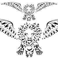 Winged jumping lion tattoo photo