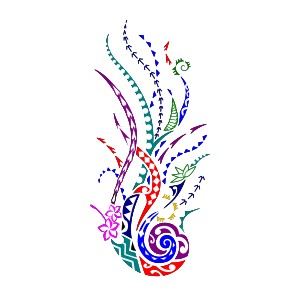 Mixed Polynesian flaming koru tattoo