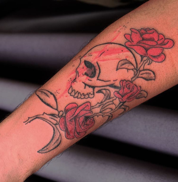 Adam Ink - Skull & roses tattoo photo