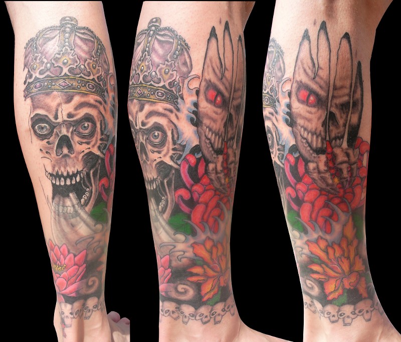 PapaChangoArt - Skulls n flowers tattoo