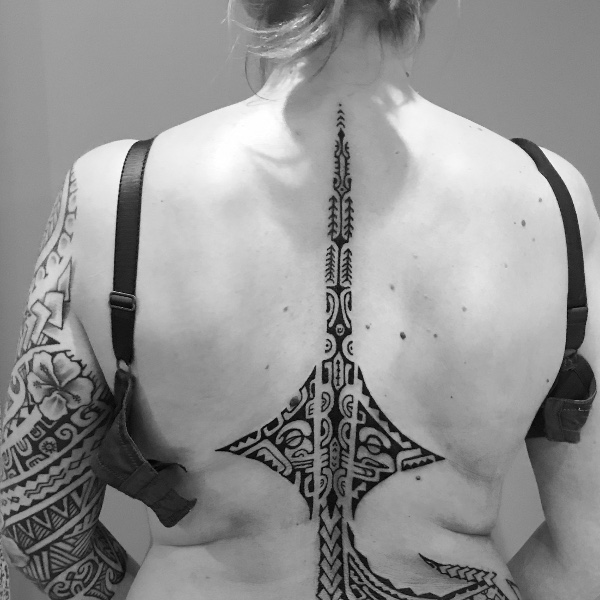 Tanne - Polynesian back and sleeve tattoo